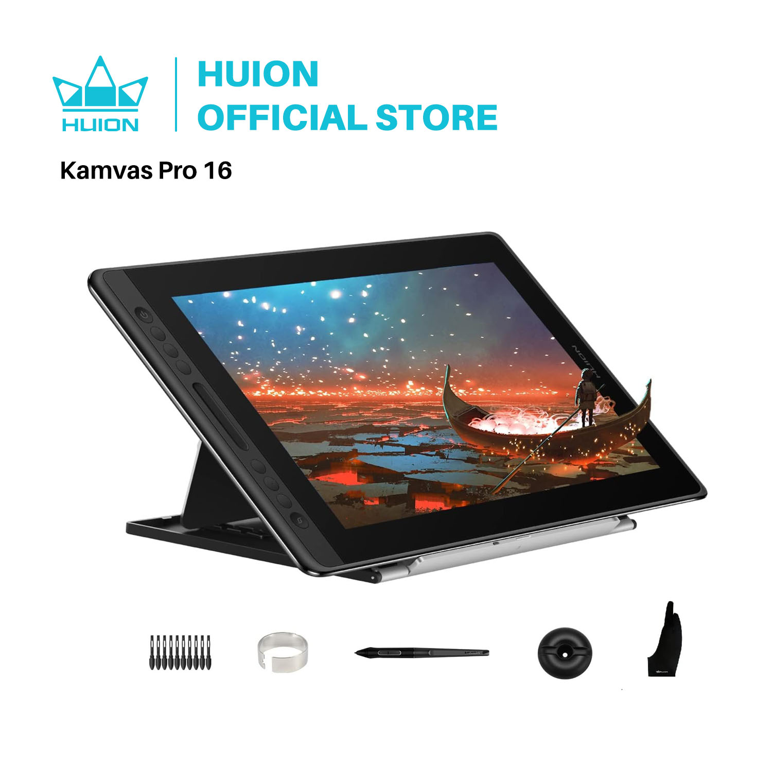 Huion-Tablette graphique Kamvas Pro 16 avec stylet inclinable, 15.6 pouces, 120% sRGB, écran numérique pour dessin