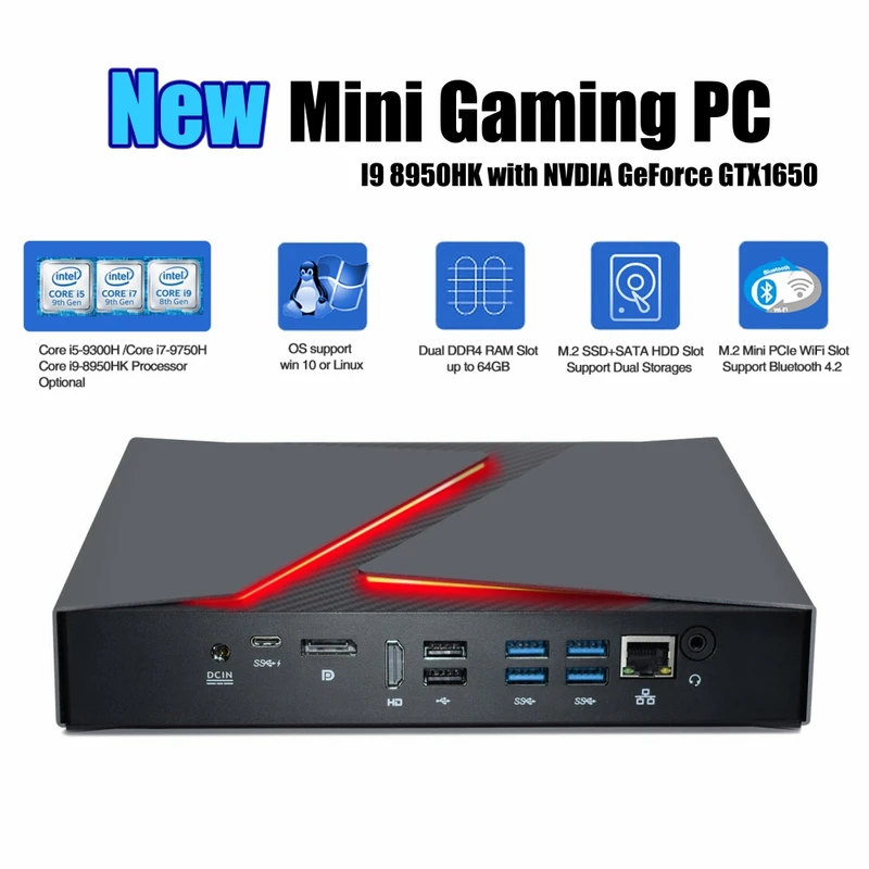 Mini Gaming PC คอมพิวเตอร์ Intel i9 9880H Gamer Computador 8 Core Windows 10 NVIDIA กราฟิกการ์ด GTX1650 แฟชั่นการออกแบบ Wifi BT