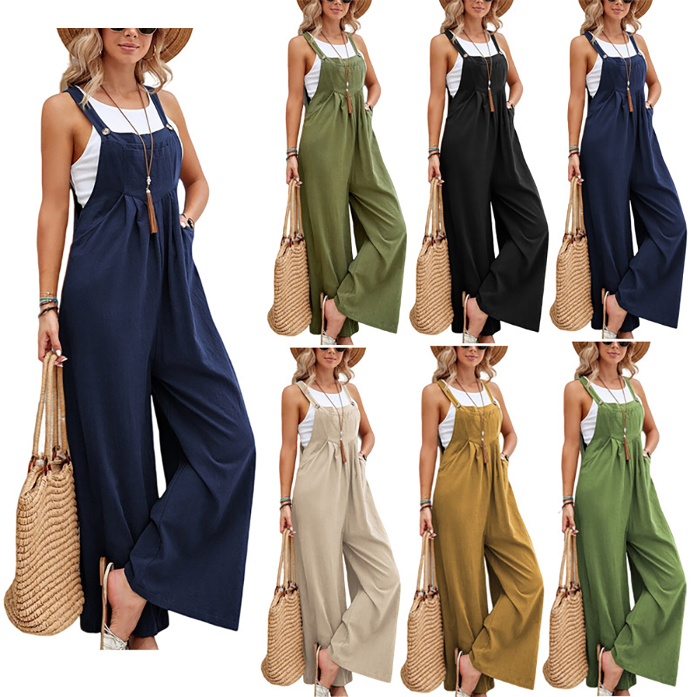 Damen Casual Jumpsuits mit Trägern Sommer Herbst Harajuku Slim Weite Hosen Latzhose Eleganter Ärmelloser BF Jumpsuit