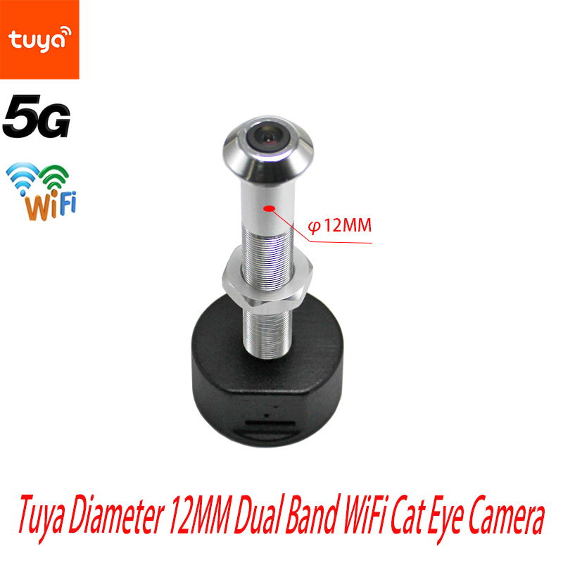 Tuya diámetro 12MM gran angular ojo de pez doble frecuencia WiFi ojo de gato monitoreo remoto Graffiti Smart Life cámara para el hogar
