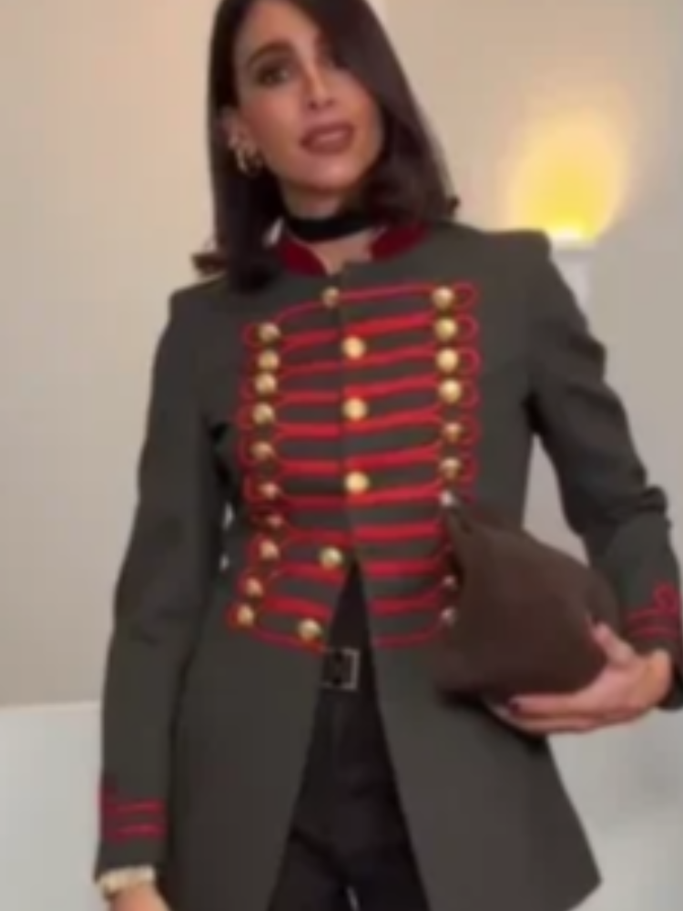 Chic Army Green Napoleon Military Jacket Women Retro Stand Collar Single Breasted Short Jackets 2026 Daily High Street Coats