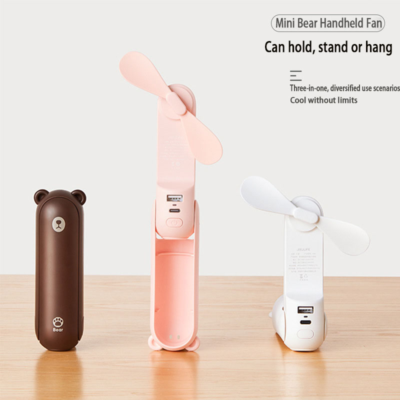 Handheld Bear elektrische ventilator Draagbare kleine ventilator voor studenten Multifunctionele huishoudelijke opvouwbare USB-oplaadbare stand-up desktopventilator