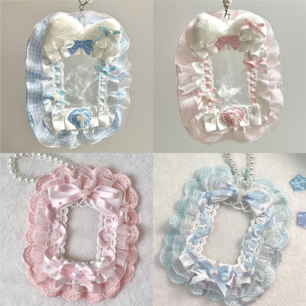 甘い DIY ぬいぐるみカードホルダーリボン付きアニメレースフォトカードケースロリータアイドルディスプレイフォトプロテクターケースカード