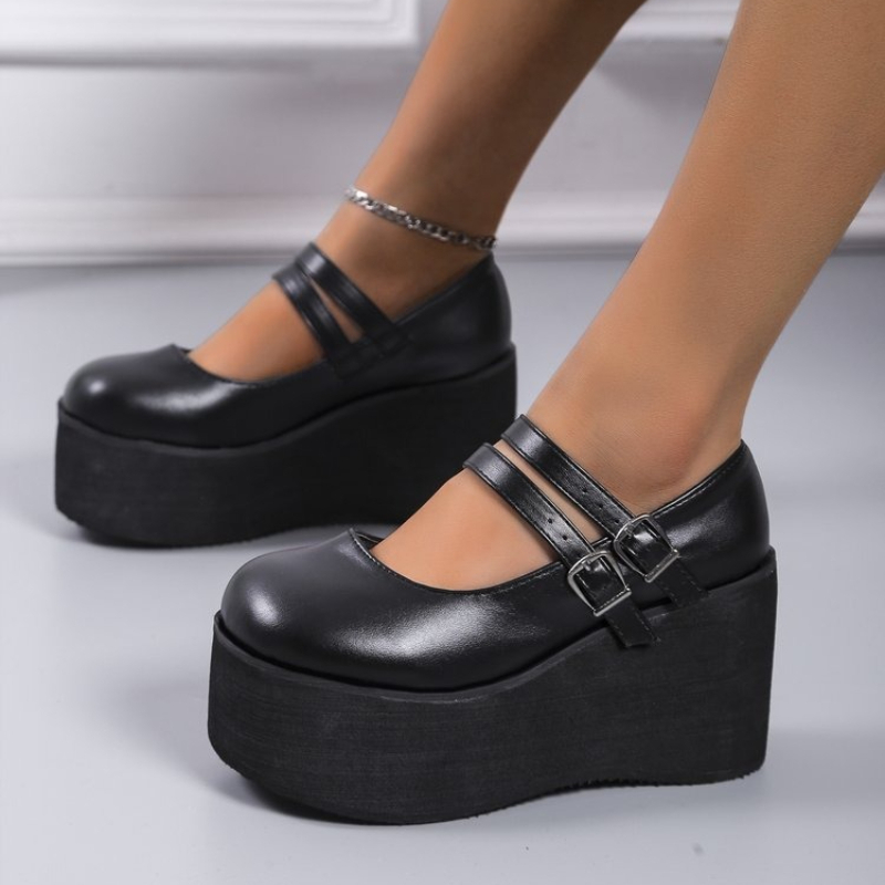 Novos Sapatos Femininos Estilo Lolita, Sapatos Mary Jane com Plataforma e Salto Alto, Sapatos Góticos e Punk para Mulheres