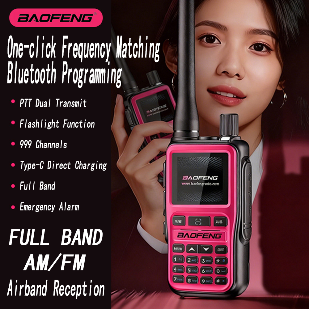 BAOFENG UV-5R Mini Rosa, Radio Bidireccional de Doble Banda, 5W/999CH, Programación por Aplicación Bluetooth, Alerta Meteorológica NOAA, Carga Rápida Tipo C, 1 Unidad