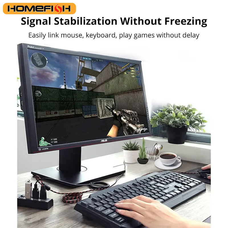 HOMEFISH Rozdzielacz USB z przełącznikiem, 7-portowy hub USB 2.0, rozgałęźnik USB do komputera, siedem portów USB 2.0, rozdzielacz do PC, laptopa, komputera stacjonarnego z przełącznikiem