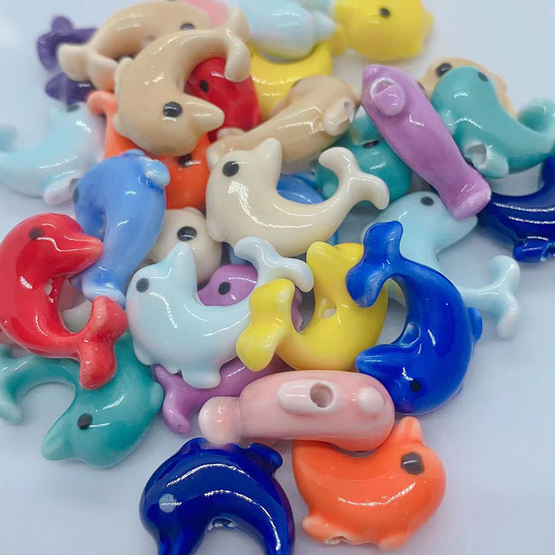 10pcs Dolphin Ceramic Beads for DIY Jewelry Making - Create Unique Bracelets Necklaces Earrings