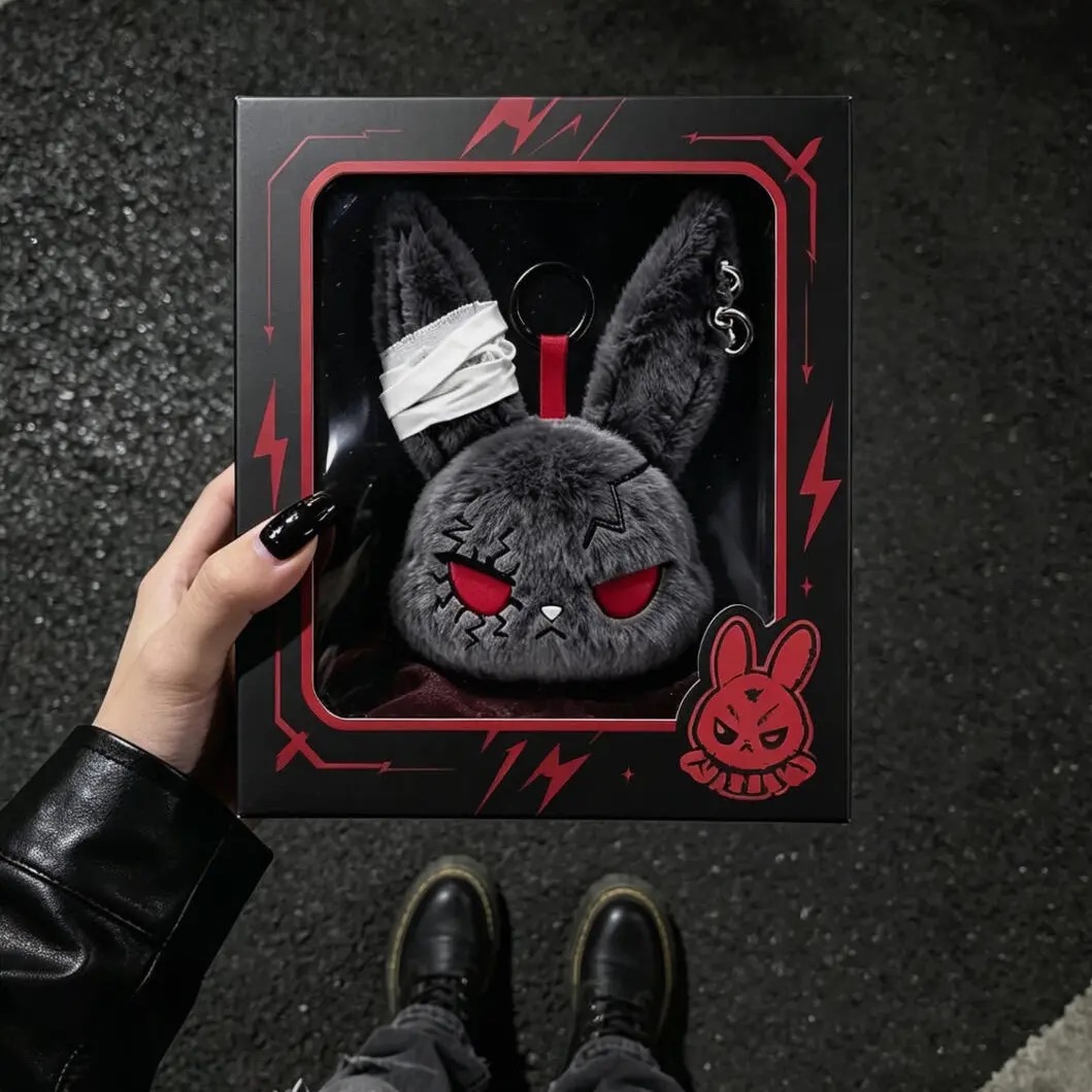 Porte-clés en peluche Lapin Gothique Tendance avec Bandage, Breloque de Sac, Pendentif Kawaii pour Sac et Voiture, Cadeau