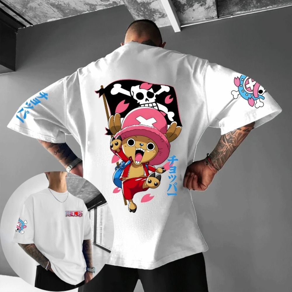 ONE PIECE New Unisex Cotton T-shirt Tony Tony Chopper 2026 Summer Harajuku Anime Printed Large Loose Parent Short Sleeve