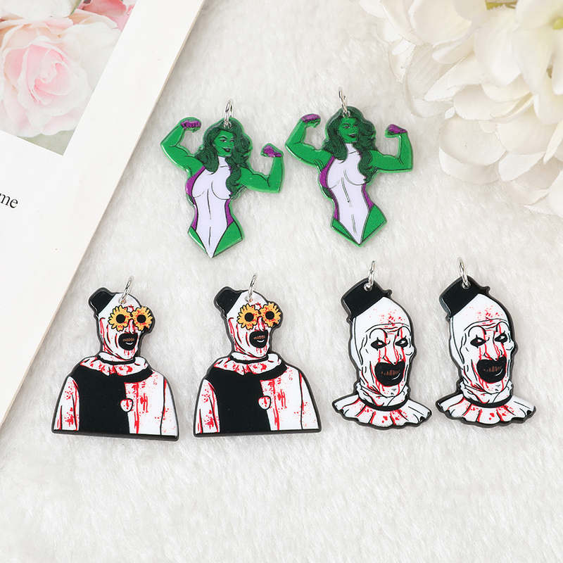 Dijes de payaso sangriento de Halloween Vintage para mujer, 12 piezas, acrílico creativo, accesorios de joyería para collar Diy