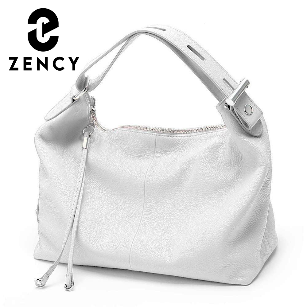 Zency tas selempang wanita kulit asli, tas bahu rumbai putih, tas tangan merah klasik, dompet selempang 100% trendi