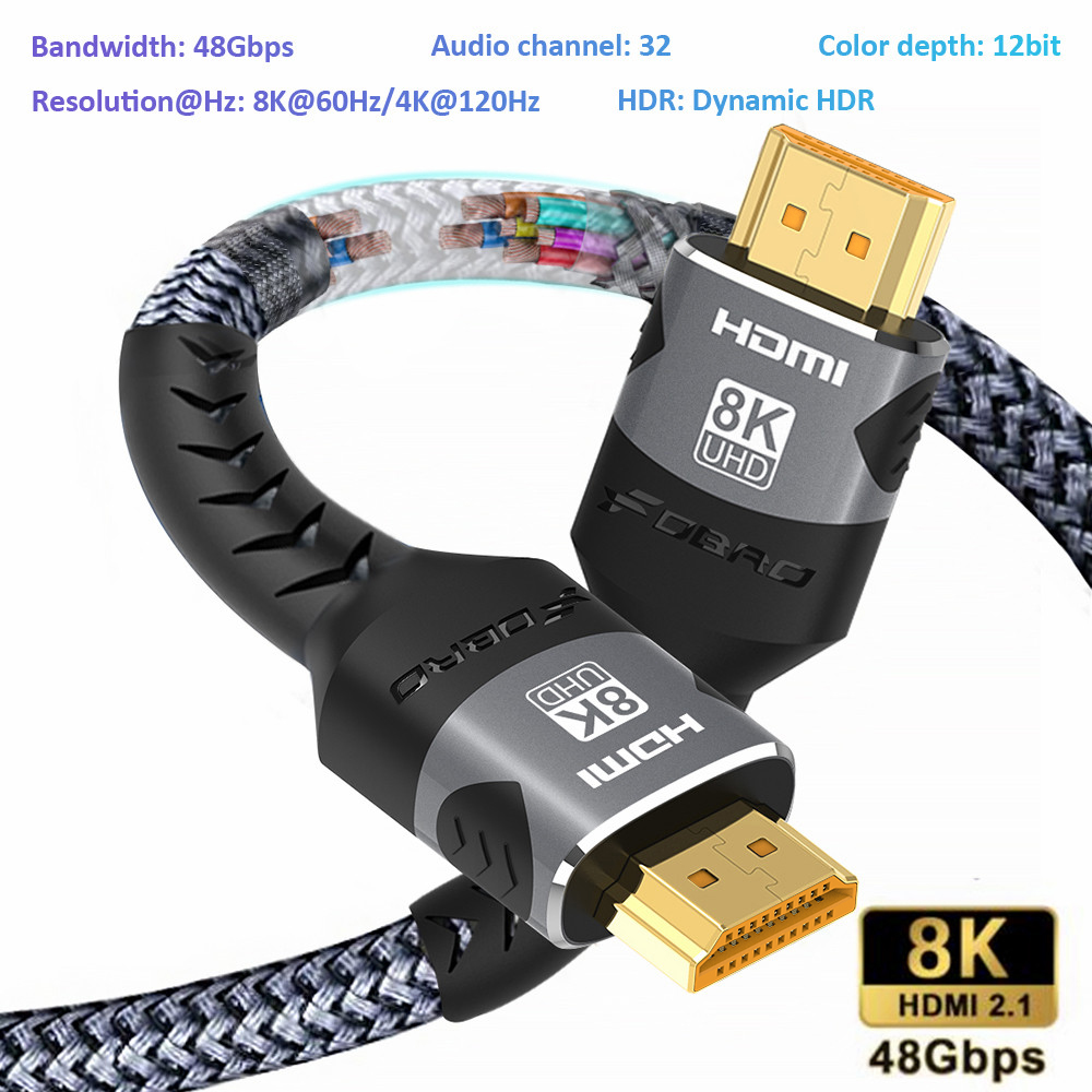 8K HDMI-совместимый кабель 4K при 120 Гц 8K при 60 Гц HDMI 2.1 Кабель 48 Гбит/с Адаптер для RTX 3080 eARC HDR Видеокабель ПК Ноутбук ТВ-приставка PS5