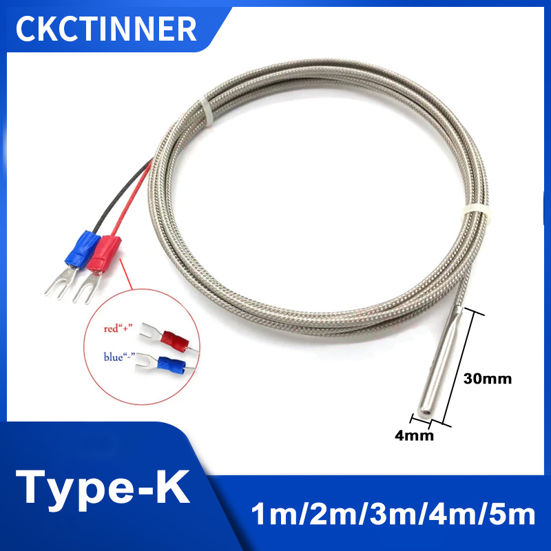 Cặp Nhiệt Điện Ren Loại K 1/2/3/4/5M Loại Đầu Dò Che Chắn Braide Dây Cặp Nhiệt Điện cảm Biến Nhiệt Độ Cho Bộ Điều Khiển Nhiệt Độ