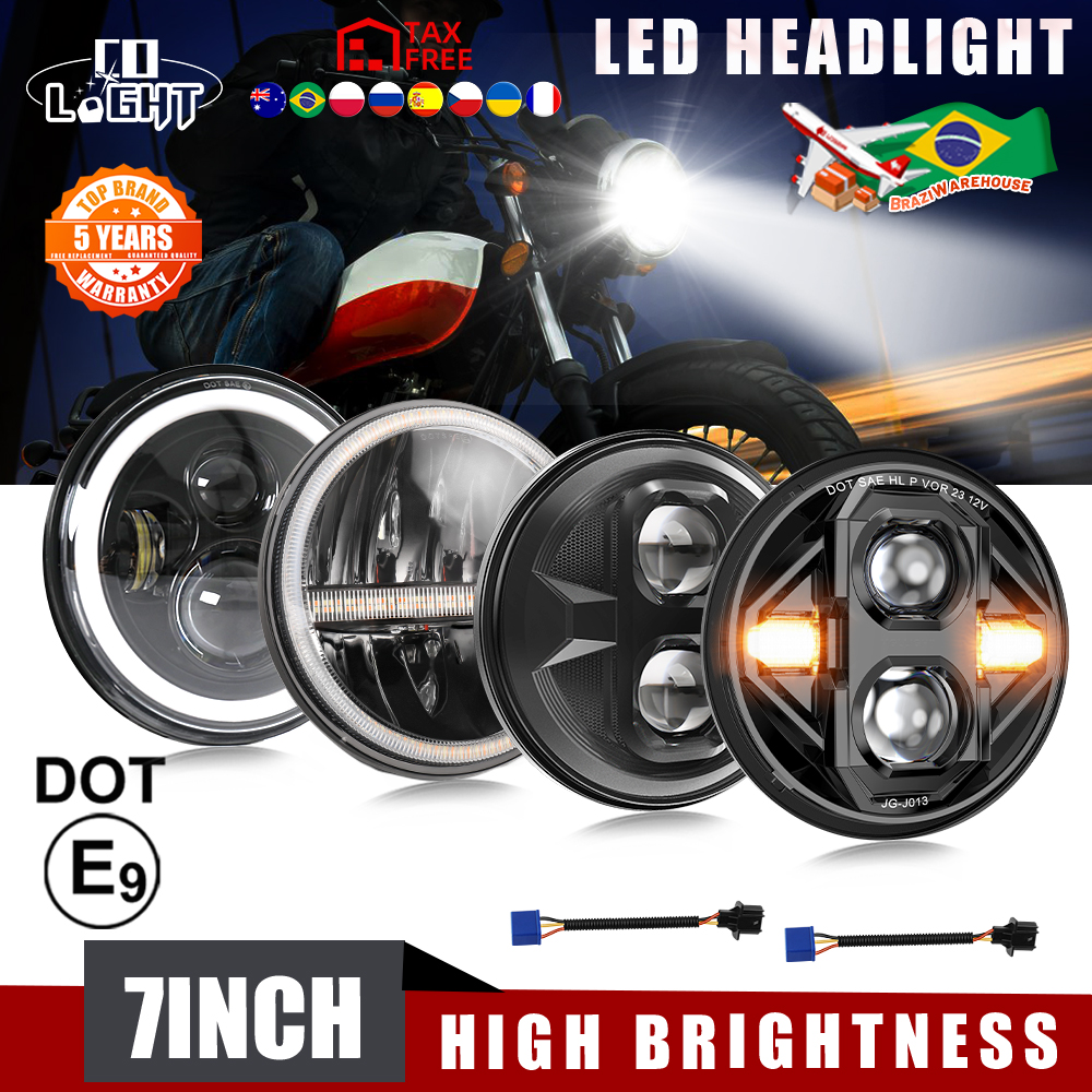 CO LIGHT 7 inch LED-koplampen E9 DOT DRL Amber richtingaanwijzer projector compatibel met Lada Niva 4x4 motorfiets rijlicht 12V