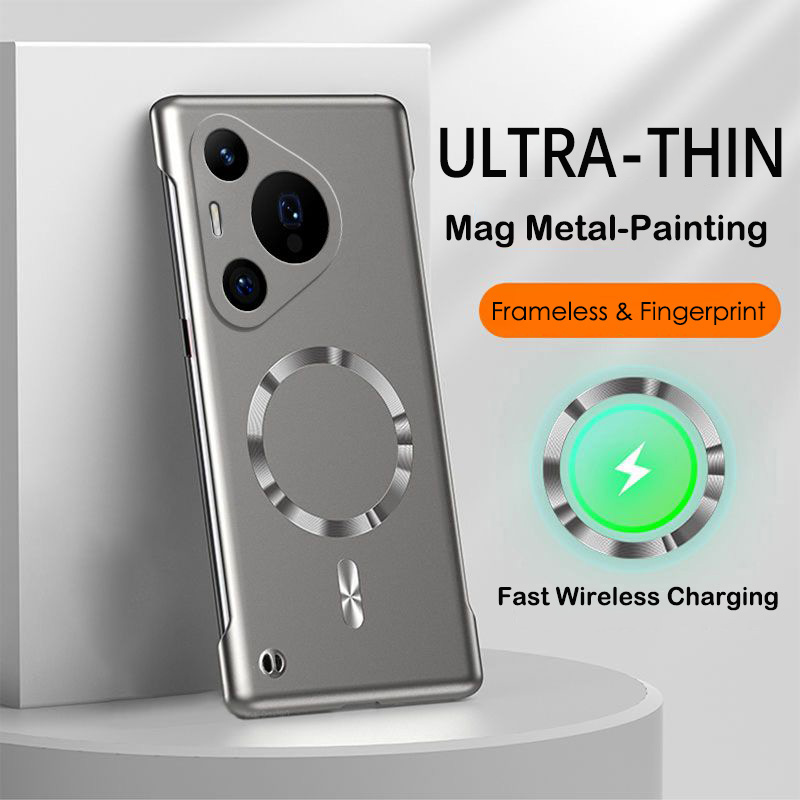 Metaal Schilderen Frameloze Case Voor Huawei P30 P40 P50 P60 Pura 70 80 Ultra Mate 70 60 50 40 30 Pro Magnetische Draadloze Lading Cover