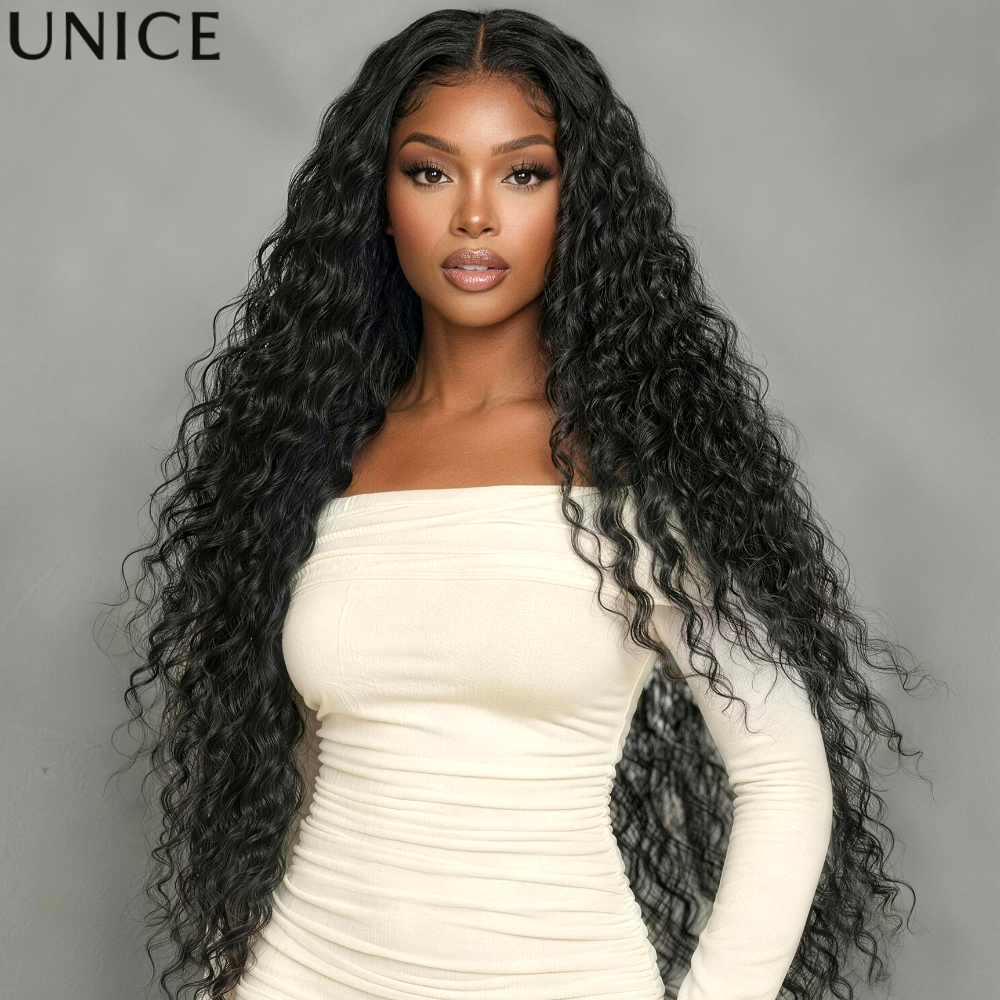 UNice 7x5 Bye Bye Slip ™   & 13x4 Pre-Everything ™   Wasserwellen-Perücke mit Babyhaar & Kordelzug, Klebefreie Echthaar-Perücke 12-30 Zoll
