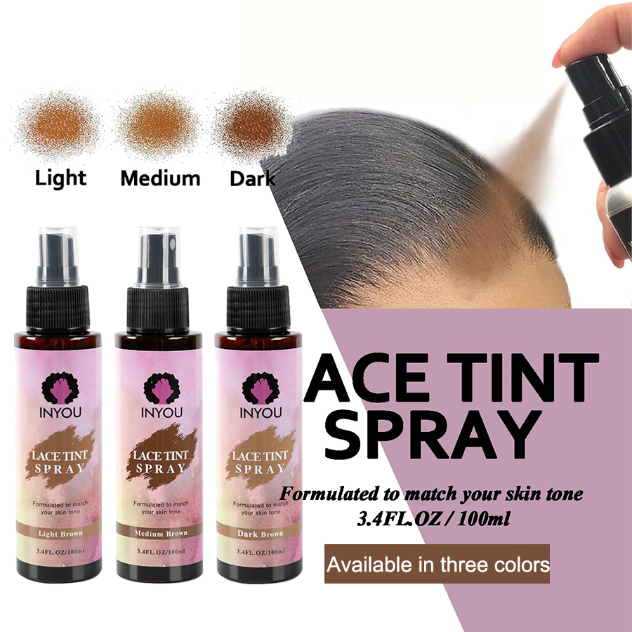 Lace Wig Tint Spray - Ciemnobrązowy, Średni Brązowy, Jasnobrązowy, Lace Tint Spray do peruk, peruk z zamknięciem i peruk z przodu, 3,4 fl.oz