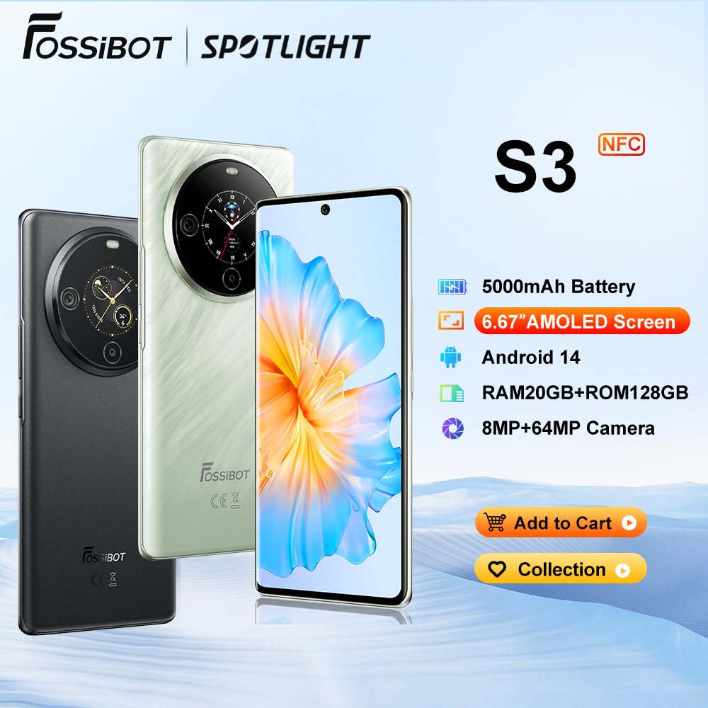 [Estreia mundial] FOSSiBOT S3 PRO Smartphone 6,67 "Display AMOLED Android 14 Fino de 20 + 128 GB Móvel 8 + 64 MP CAM NFC Celular