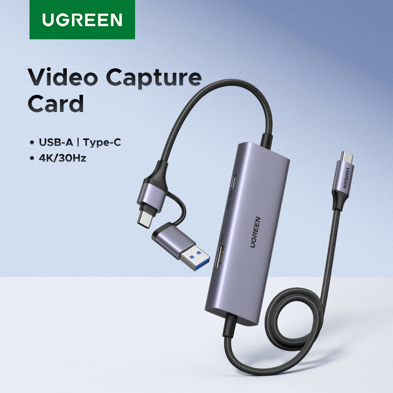 Карта видеозахвата UGREEN Type C USB-C HDMI с нулевой задержкой через сквозь HDMI, зарядка PD 100 Вт, запись 4K @ 30 Гц, потоковая передача