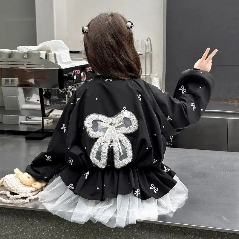 Ropa para Niñas, Chaqueta con Estampado de Lazo, Nueva Colección Primavera-Otoño 2026, Chaqueta Cortavientos Informal con Cremallera para Niños, Ropa Exterior de Princesa para Niñas de 2 a 12 Años