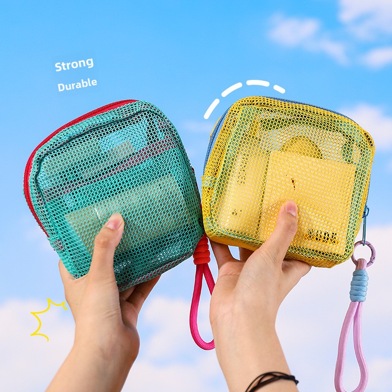Kantong Jaring Berwarna Dopamin, Kabel Pengisi Daya Portabel untuk Perjalanan, Kantong Penyimpanan Mini untuk Perlengkapan Mandi, Tas Kosmetik Jaring, Kantong Kunci, Kantong Kartu