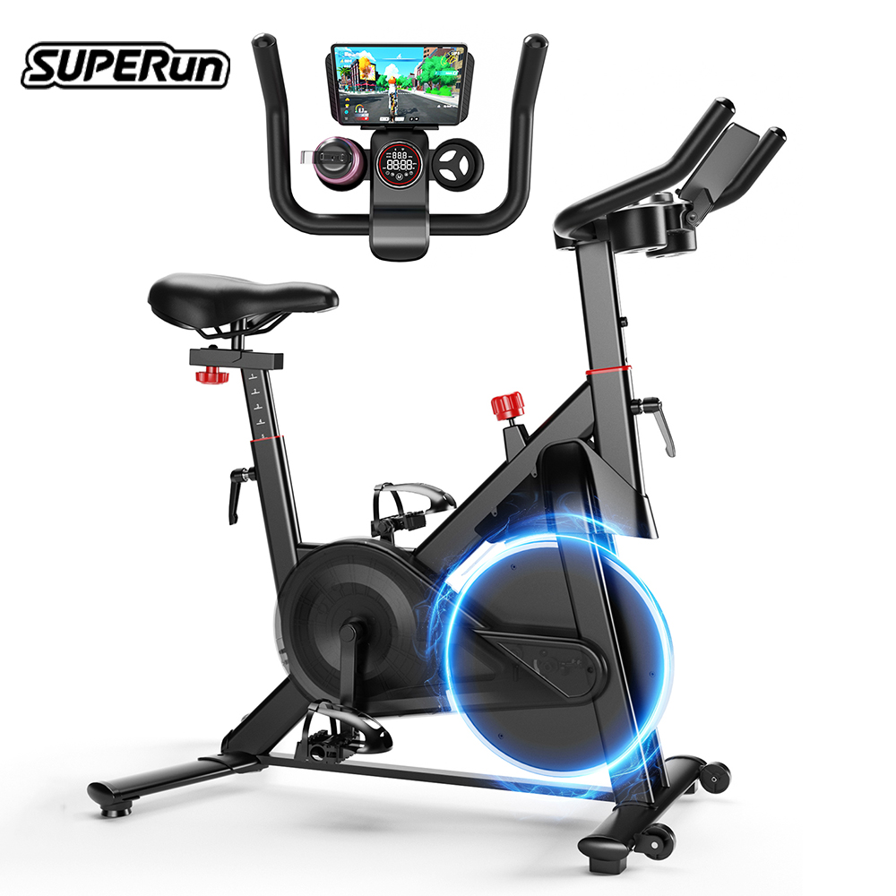 Bicicleta estática Superun Upgrade, bicicleta interior de resistencia magnética suave de 32 niveles con soporte para almohadilla y monitor LCD, peso máximo de 300 libras