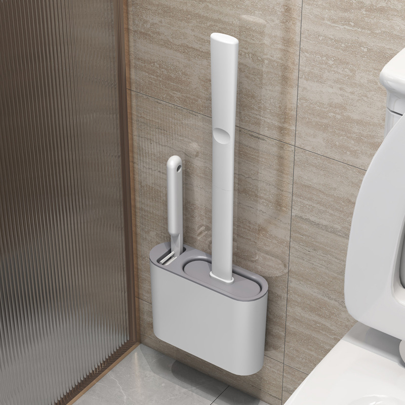 Cepillo de inodoro colgante de pared con soporte, cepillo de inodoro de silicona de mango largo, cerdas suaves, cepillo de limpieza de WC, accesorios de baño