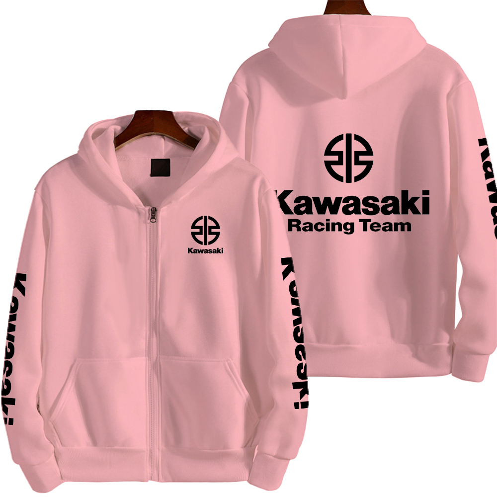 Kawasaki logotipo corrida equipe de motocicleta dos homens zip up hoodie primavera outono moda masculina moletom novo esporte feminino jaqueta casacos