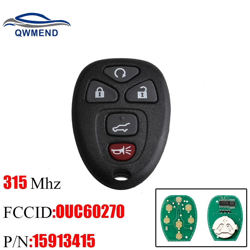 QWMEND 5 ボタンリモートキー GMC アカディアサバナシエラユーコン XL 1500 2007 2008 2009 2010 2011 2012 2013 2014 OUC 159134155