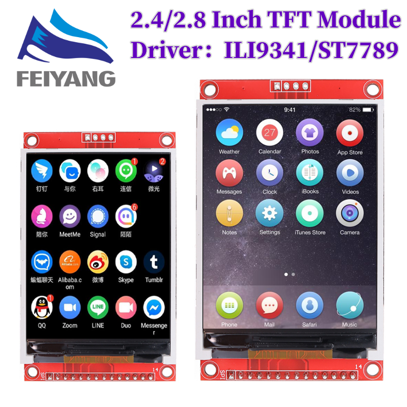 Módulo de puerto serie TFT SPI de 2,4 / 2,8 pulgadas, 240x320, adaptador PCB de 5V/3,3 V, tarjeta Micro SD, pantalla LCD ILI9341/ST7789V para Arduino