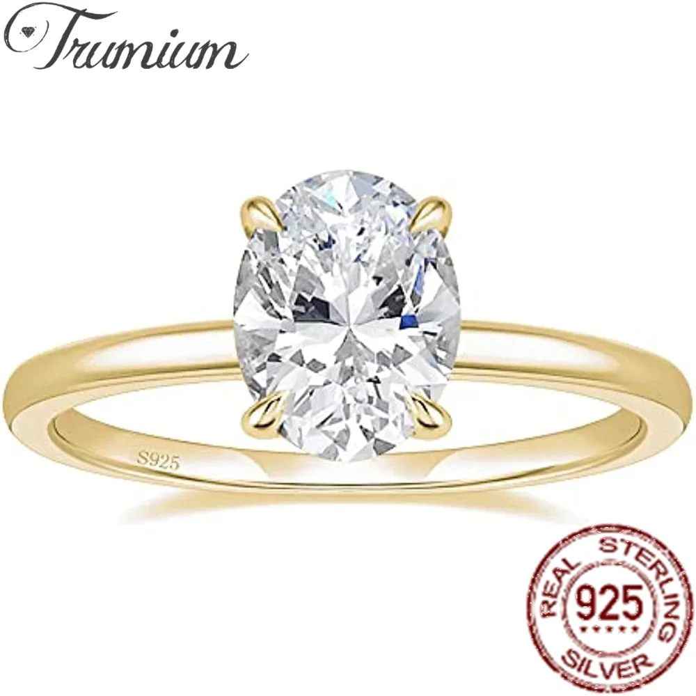 Anillos de compromiso de plata de ley 925 Trumium 3CT, anillos de promesa de boda con circonita cúbica de corte ovalado para mujer, joyería fina