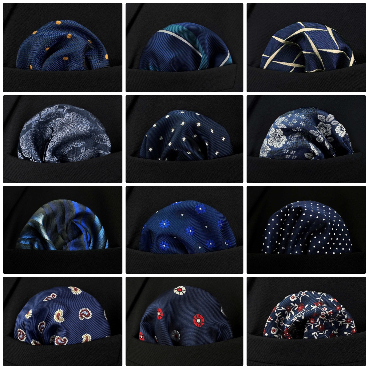 Azul marinho masculino bolso quadrado paisley pontos sólidos lenço de casamento festa hanky moda clássica