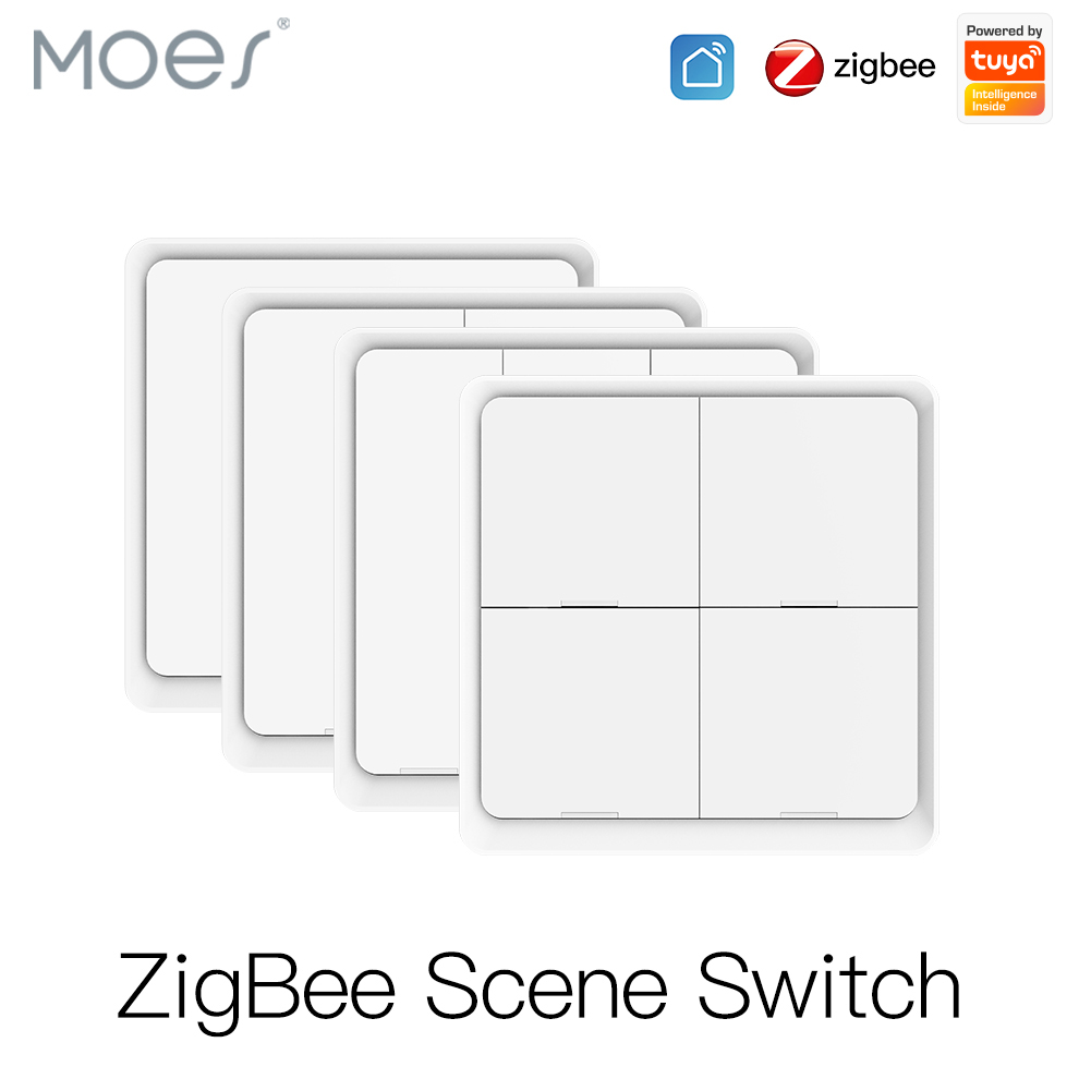 MOES 4 GANG Tuya ZigBee ไร้สาย 12 ฉากสวิทช์ปุ่ม Controller แบตเตอรี่ขับเคลื่อนอัตโนมัติสถานการณ์สําหรับอุปกรณ์ Tuya