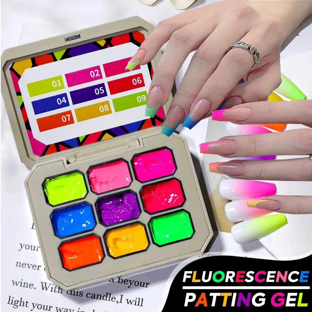 1pc Negen raster fluorescerende pat gel transfer lijm regenboog felle kleuren hoge verzadiging UV & LED nagellak lijm salon DIY Y2K