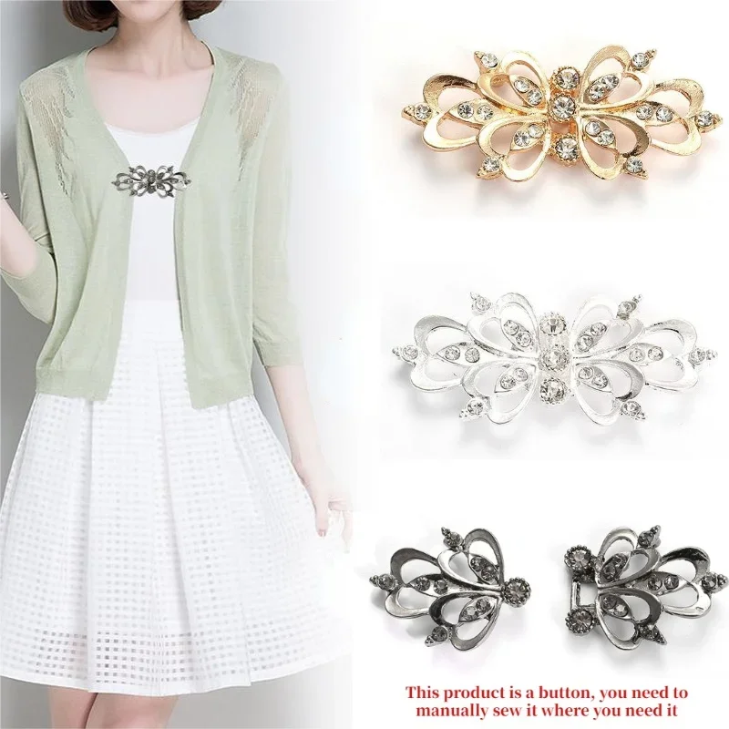 1 paar Trui Kristal Pin Vest Clips Accessoires Sieraden Strass Knoppen Legering Gesp Kraag