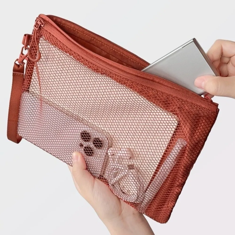 Mode lichtgewicht mesh opbergtas met ritssluiting effen kleur make-up tas multifunctionele polyester make-up tasje make-up opslag