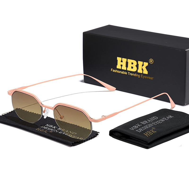 HBK Retro Sunglasses Men Polygonal Punk Small Half-Frame Sun Glasses for Women Business Travel Party Eyewear Summer Style