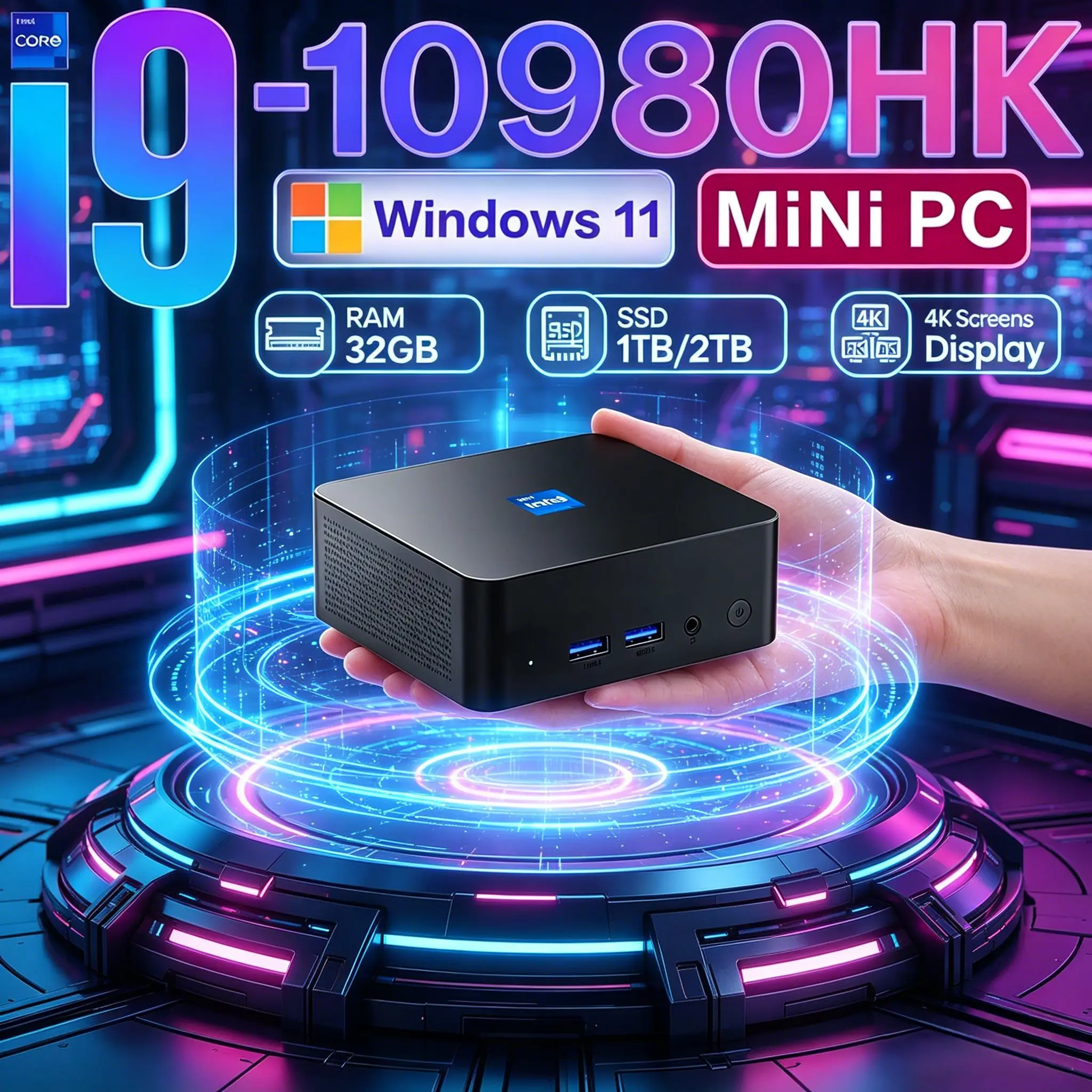 2026 New Powerful Office Mini PC Core Windows 11 Pro Intel I9‑10980HK 32GB RAM 1TB 2TB SSD WiFi6 BT5.2 4K HD Student Desktop