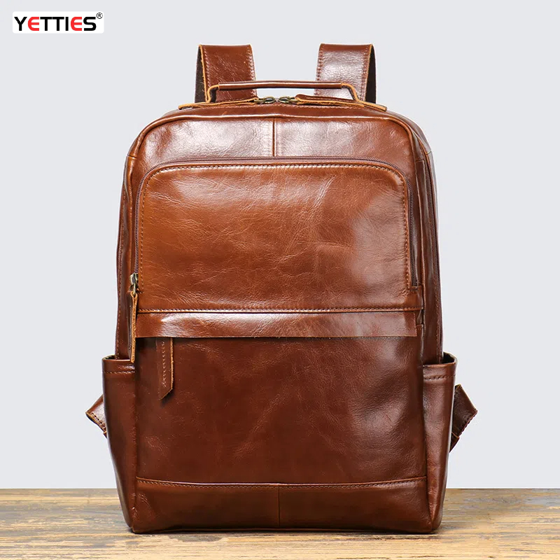 YETTIES Retro New Style Top Layer Cowhide Men's Travel Backpack Women's Genuine Leather Computer Backpack Large Capacity Handbag
