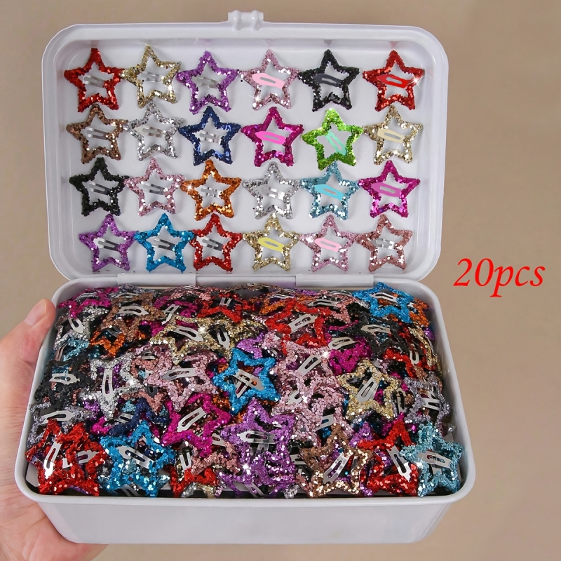 20 Stuks Uitgeholde Ster Haar Clips Kleurrijke Pailletten Ster Snap Haarspelden Zoete Hoofddeksel Haar Haarspeldjes Haaraccessoires voor Meisjes