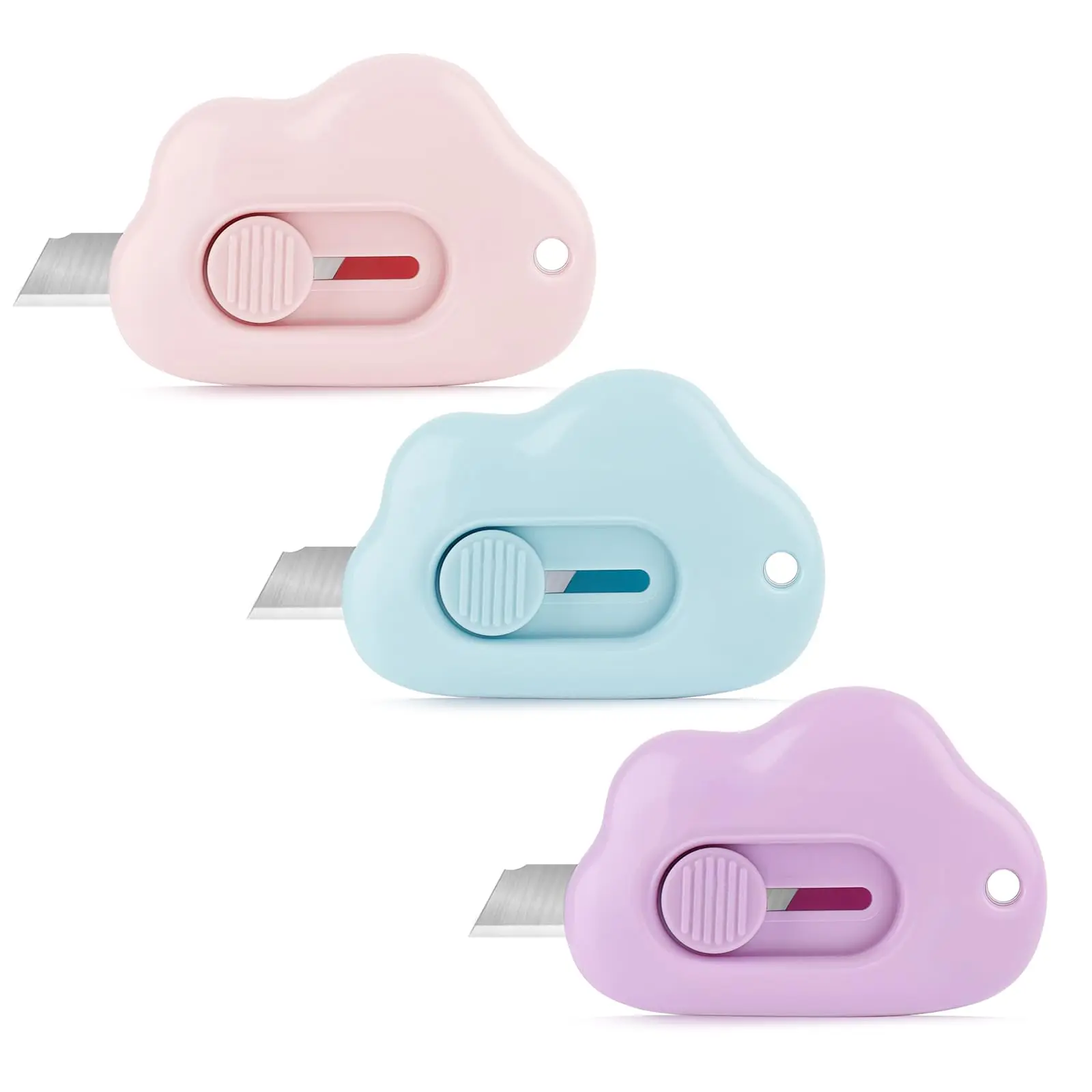Mini abrecartas retráctil, cuchillo de papel con diseño de nube, para sobres, cajas de paquetes, manualidades, herramienta de llavero para niños