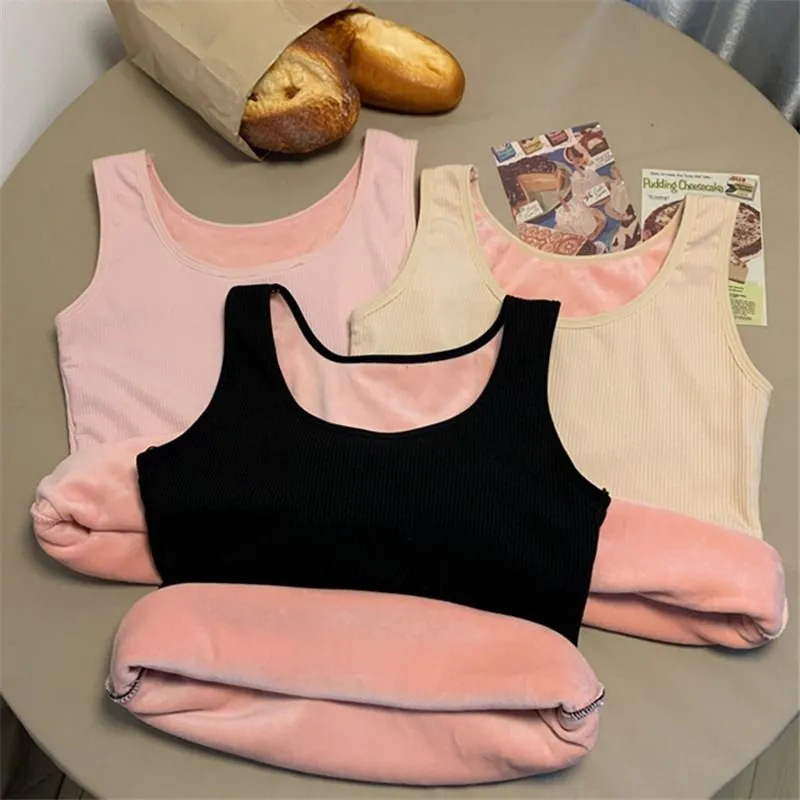 Sous-vêtement thermique d'hiver pour femmes, haut sans couture, chemise en velours, gilet sans manches, maillot de corps chaud pour femme