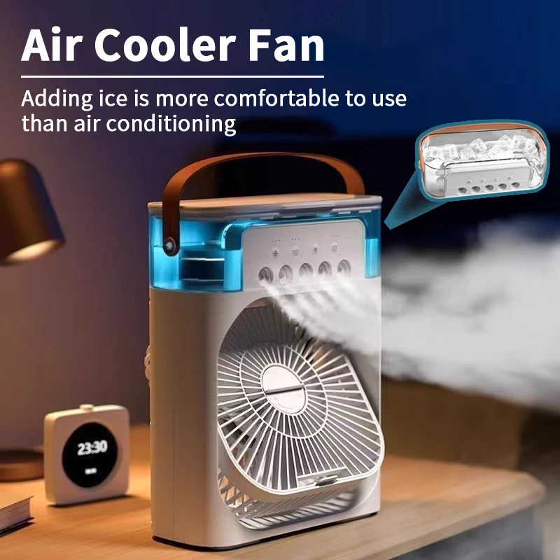 3 em 1 ventilador ar condicionado doméstico pequeno refrigerador de ar led night light portátil umidificador ajuste de ar ventilador escritório casa novo