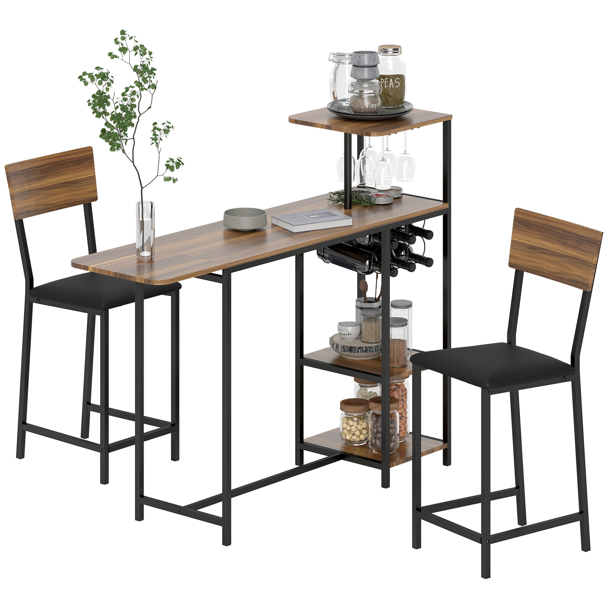 HOMCOM Bar-Handy mit seitlichem Abdeckung für Vinos und 2-Tablets, industrielle Marron und Negro-Höhe