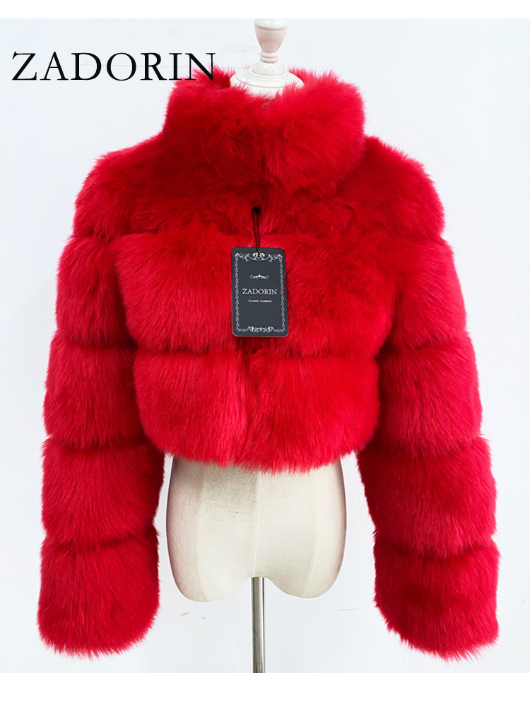 ZADORIN, abrigo de piel sintética recortado a la moda para mujer, chaqueta de piel cálida con cuello de piel ajustada y esponjosa, abrigos de piel de invierno para mujer, ropa de calle