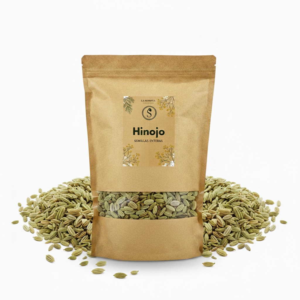 La Herbera |   Semilla entera de hinojo (Foeniculum vulgare), hinojo dulce, cañiguera, endro dulce |   cocina, repostería, infusión, condimento |   especias a granel |   Envasado en España, sin aditivos, calidad herbolaria, hinojo entero seco.