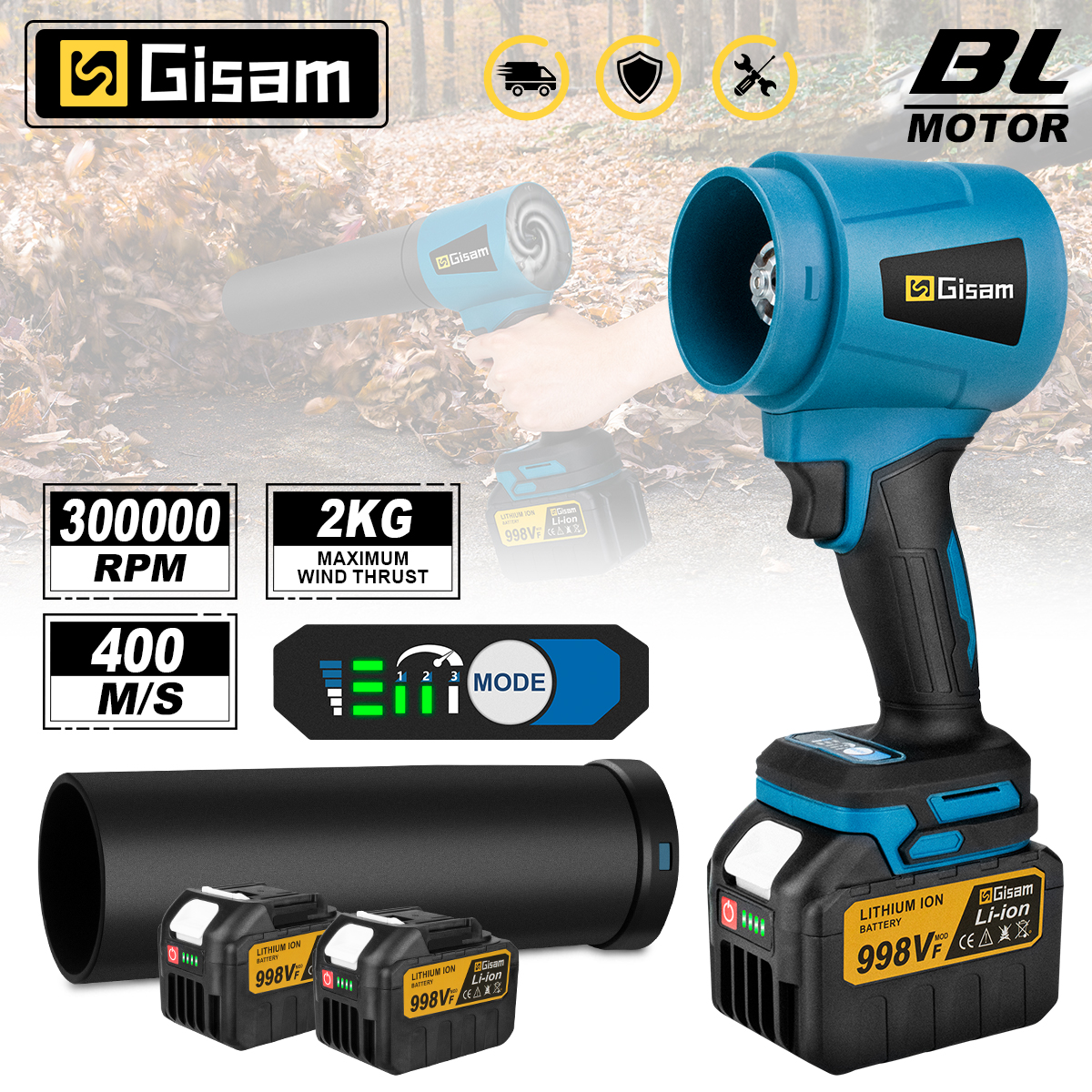 Gismo 400 m/s 3000w ventilador turbo sem escova de alta potência ventiladores de ar elétricos jato ventilador neve folha poeira ferramenta para makita bateria pino