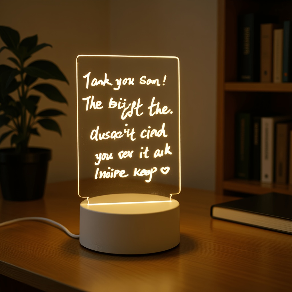 Lampu Malam LED Elegan dengan Papan Tulis yang Dapat Dihapus, Pena & Tutup - Lampu Meja Akrilik Bertenaga USB dengan Cahaya Hangat, Sempurna untuk Liburan