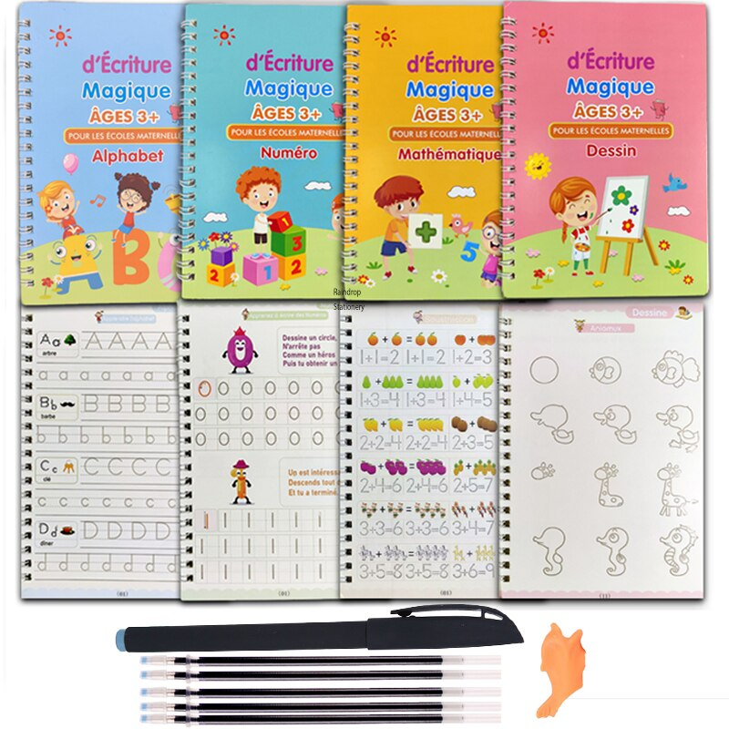 4 個フレンチマジック練習コピーブックペン幼稚園子供書道ノート子供再利用可能なフランス語ライティングブック年齢 3-8