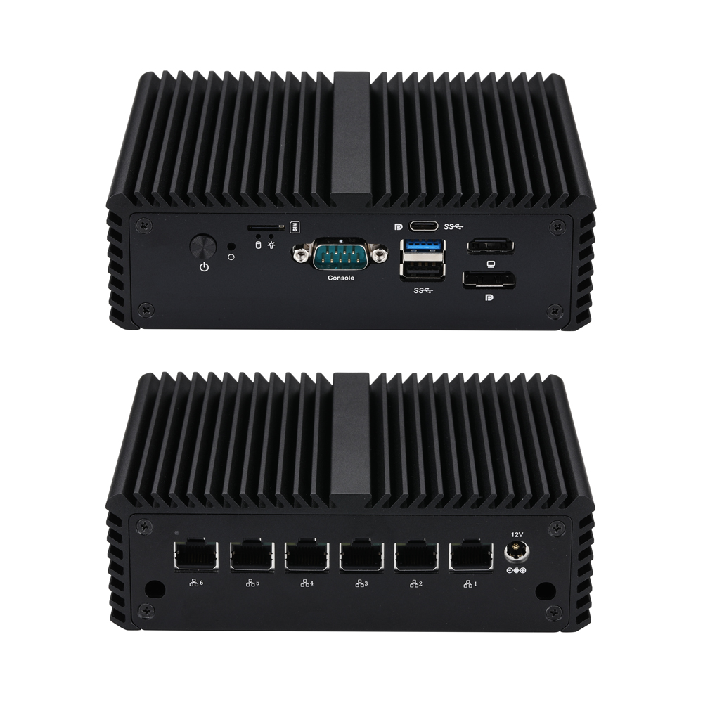 QOTOM Mini PC Firewall Router Q10900G6 N100/N150 Processor Fanless DC 12V AES-NI - 6 x I226-V 2.5G LAN  WIN10/Linux
